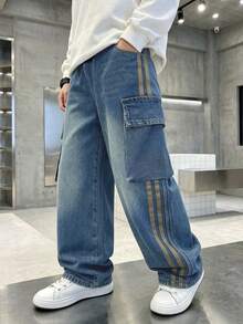 Celana Jeans Denim Musim Panas untuk Anak Laki-Laki Remaja, Gaya Fesyen Baru - Biru - View 1