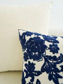 1pc Embroidered Floral Pattern Decorative Pillow Cover, Multi-Size & Multi-Applicable, Without Pillow Insert - Navy Blue - View 7