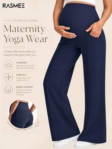 1pc Women's Maternity Pants, With Pockets, Elastic Waistband No Pressure On Belly, Double Pockets Convenient To Carry Sports Summer - Navy Blue - View 1