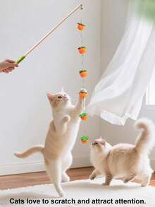 Bountiful Tomato Cat Teaser Wand, Felt Bell Persimmon Cat Toy, Pet Toy - Multicolor - View 4