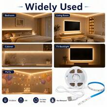 2835 LED Light Strip, USB Powered, Flexible LED Light Strip Set, 2-Level Lighting With Smart Light Bar, High Brightness, No Hotspots, Stable Performance, With Shaping Function, Warm White/Cool White 2 Colors Optional, 1m/2m/3 Meters/4m/5m 5 Sizes Optional, 1PC Dimmable, Creative DIY Design Atmosphere Decoration Light For Girlfriend/Friend, Soft Warm Light, Flexible And Cuttable, With Adhesive Backing For Easy Installation - Multicolor - View 11
