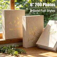 Premium Velvet Photo Album 18x23cm – 200 Slots 4R6" Photo Book, Elegant Gold Embossed, Suitable For Wedding, Baby Or Travel Memories | 3 Designs Available - Big Hand Holding Small Hand - View 1