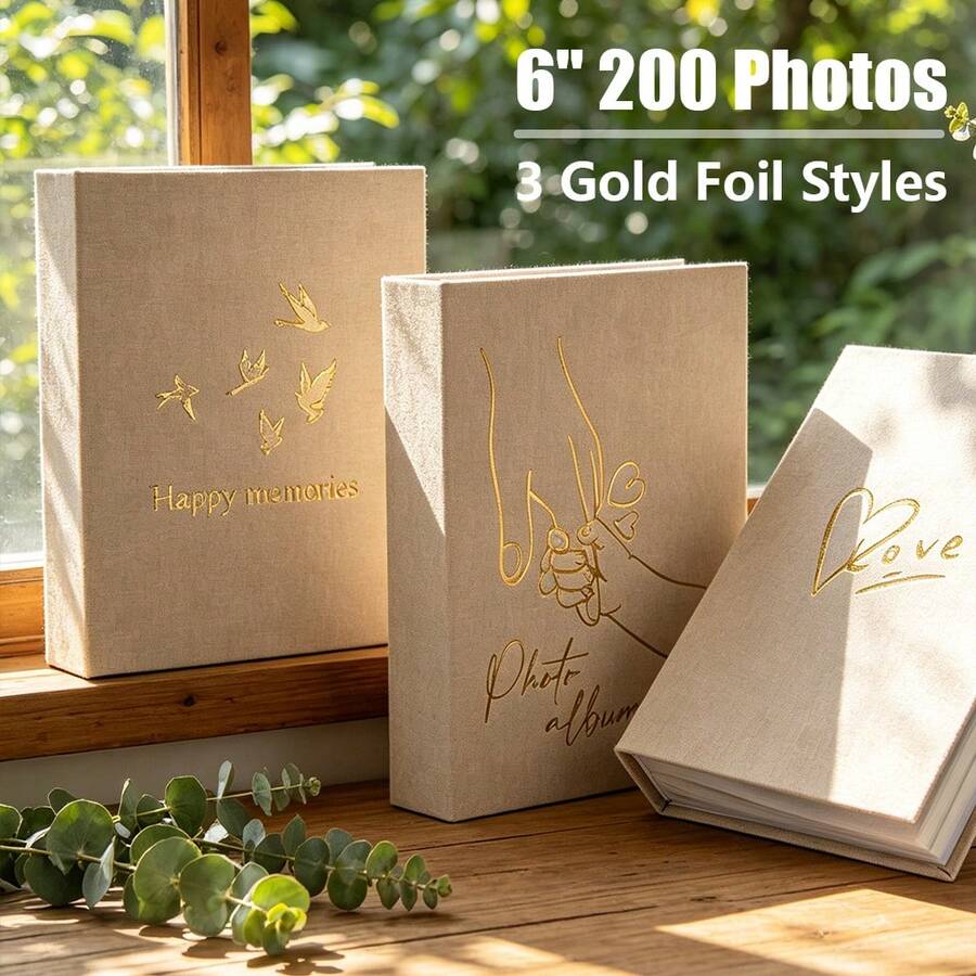 Premium Velvet Photo Album 18x23cm – 200 Slots 4R6" Photo Book, Elegant Gold Embossed, Suitable For Wedding, Baby Or Travel Memories | 3 Designs Available - Big Hand Holding Small Hand - View 1