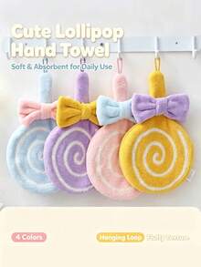Cute Lollipop‑Shaped Hanging Hand Towel, Thickened Absorbent Coral Fleece Kids Small Towel, Soft Reusable Hand‑Drying Cloth, Multi‑Purpose Household Rag For Kitchen Wiping, Bathroom Hand & Face Washing Daily Household Cleaning Towel - Multicolor - View 2