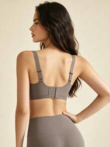 Lilivine Plus Size Wireless Seamless Racerback Bra, Adjustable Straps, Lightweight, Suitable For Everyday Wear & Sports - Khaki - View 3