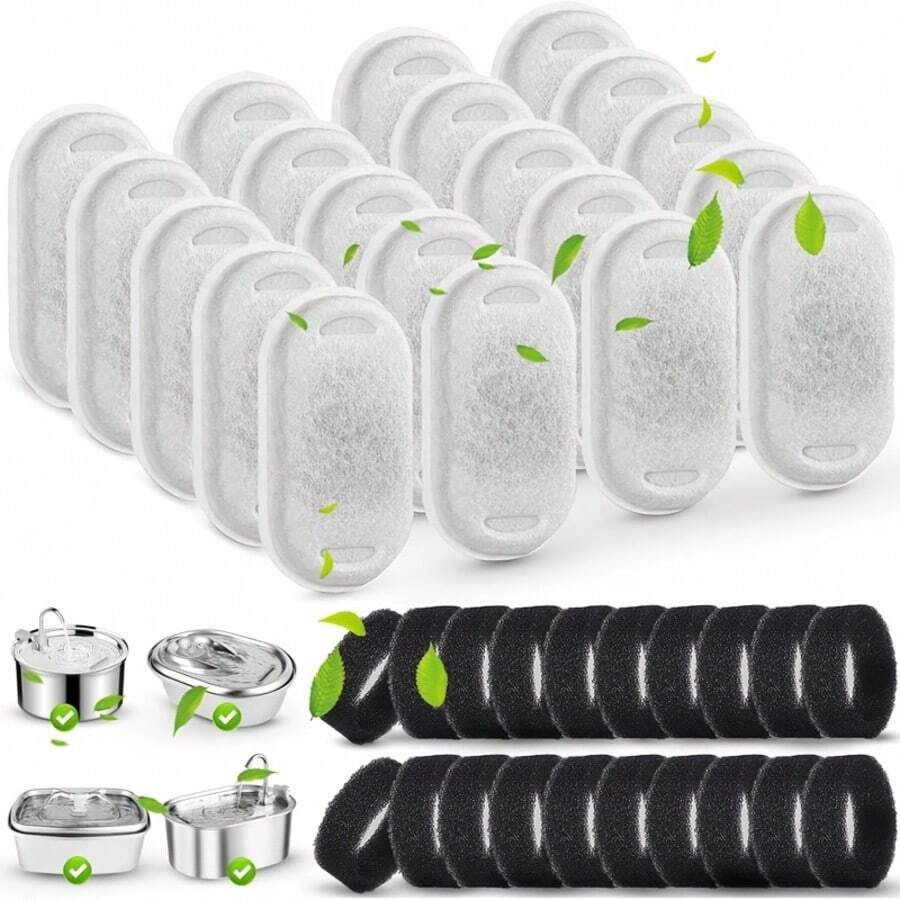 24pcs/Cat Fountain Filters,Cat Fountain Replacement Filters,Suitable For Stainless Steel Water Dispenser,Adjustable Water Flow Pet Fountain,Dog Fountain Filters,Multi-Layer Filtration.