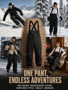 1pc Men's Detachable Bib Ski Pants, Single/Double Board Outdoor Snow Sports Bib Pants Black Winter - Black - View 4