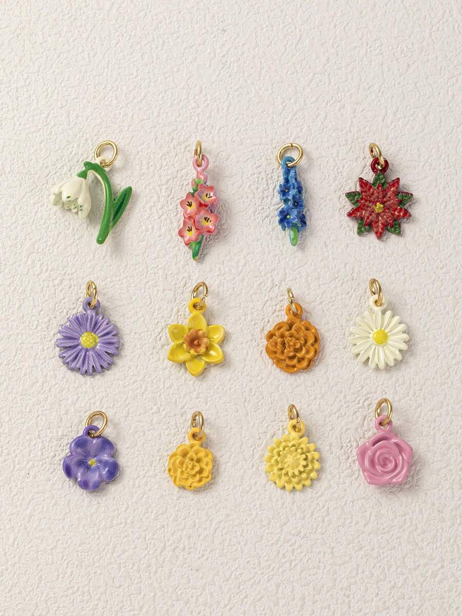 1pc Exquisite Flower Pendant, Delicate Cartoon Style, 14k Gold Plated Copper Material, Suitable For DIY Creative Necklace, Bracelet, Earrings, Bag Chain, Keychain, Waterproof And Sweat-Resistant, Suitable For Daily Casual Wear - Multicolor - View 1