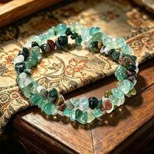 1Pc Double‑Row Natural Stone Chips Bracelet Irregular Gravel Beaded Elastic Bangle For Women Couple Healing Crystal Jewelry Gift - Multicolor - View 11