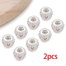 2pcs Silvery Plated Cubic Zirconia Spacer Beads Rhinestone Round Flat Heart Twist Metal Spacers For DIY Bracelet Necklace Jewelry Making Findings - Silver - View 17