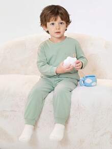 Balabala Soft Skin‑Friendly Kids Pajama Set Wearable Home Loungewear For Boys & Girls Autumn Winter - Green Tone - View 5