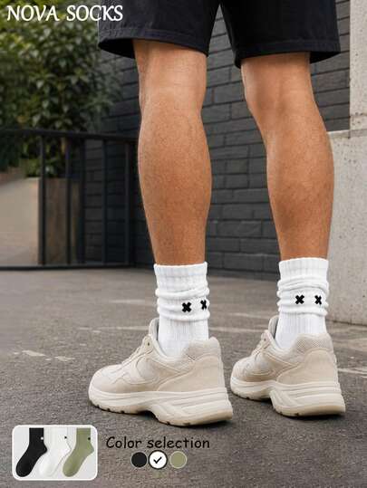 1/3 Pairs Solid Color Cross-Stripe Mid-Calf Socks, Unisex, Breathable Street Style, Niche Sweet Cool Style, Casual Youthful, Commute Casual, Minimalist Slouch Socks, Suitable For Back To School Gift Occasions, Suitable For Office And Home Wear, Suitable For Daily Home Wear, Suitable For Sports And Outdoor Occasions,