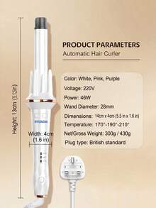 HYUNDAI 1 buah Catokan Rambut Fashion 28mm dengan 3 Pengaturan Suhu, Pemanasan Cepat, untuk Rambut, Dirancang untuk Rambut yang Sulit Diatur, Cocok untuk Semua Jenis Rambut - Colokan Inggris (Hadiah) - Seri Otomatis InstaWave - View 10