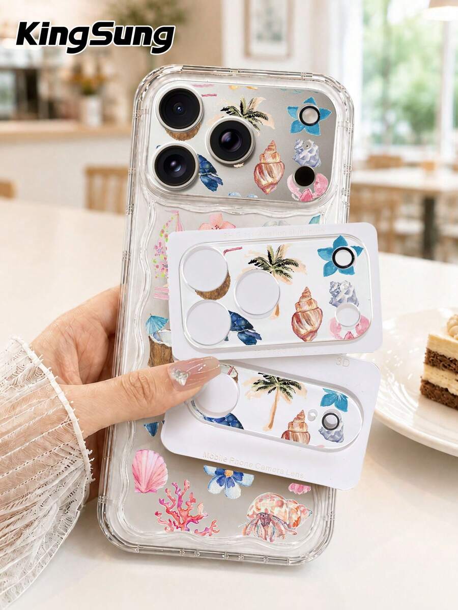 Kingsung Ocean Pattern Camera Lens Protector, Compatible With IPhone 17 Pro/17 Pro Max, Phone Accessory, Transparent Anti-Scratch Camera Cover, Birthday Gift For Family And Friends - Multicolor - View 1