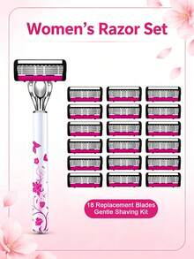 1 Handle + 6/12/18 Replaceable Blades Women's Manual Razor, Floral Pattern Non-Slip Shaving Razor, 6-Blade System, Painless Hair Removal, Suitable For Legs, Underarms, Bikini Area, Travel Supplies, Manual Body Razor, Women's Shaving Razor, Bikini Trimmer - A - View 9