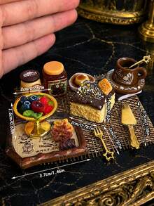 Miniature Chocolate Cake Model Afternoon Tea Decor Set, Model House Accessories Coffee Dessert Fruit Plate And Tableware Model Dollhouse Restaurant Scene Decoration - one-size - View 5
