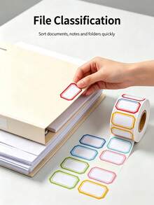 1000pcs Multi-Purpose Colorful Border Writable Self-Adhesive Label Stickers Roll, Blank Classification Marking Labels, Suitable For Home, Office, School, Jar Storage - Random a - View 5
