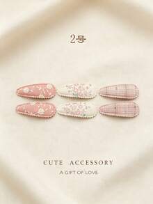 6Pcs Floral Plaid Fabric Hair Clips, Cute Lace-Trimmed Baby Hair Clips, Sweet And Non-Slip Hairpins, Suitable For Little Girls To Wear Daily. - Multicolor - View 14
