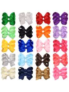MH 20pcs/40pcs Solid Color Ribbed Bow Hair Clips With Alligator Hair Clip And Bubble Flower Hair Accessories - Multicolor - View 1