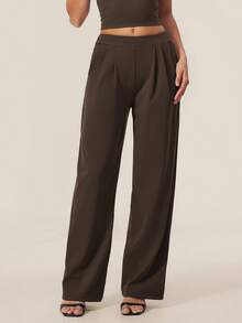 TimeOff Women's 1pc Solid Color Autumn/Winter Pleated Front Side Pocket Straight Wide Leg Long Pants - Coffee Brown - View 7
