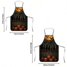 1pc Halloween Cats & Bats Print Apron, Featuring Full Moon, Cats Sitting On Wooden Fence, And Spider Web Pattern, Durable Cooking Apron Suitable For Bakers, Cake Decorators, Pet Groomers, Painters, Nail Artists - Personalized Gift For Home And Professional Chefs - Multicolor - View 7