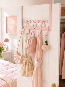 Pink Bow-Shaped Metal Hook, Door-Hanging Design, Elegant Bow Towel Hook Rack, Cute Room Decor, Suitable For Girls' Room, Cabinet, Living Room, Bathroom And Bedroom, Space-Saving And Multi-Functional Decoration - Multicolor - View 5