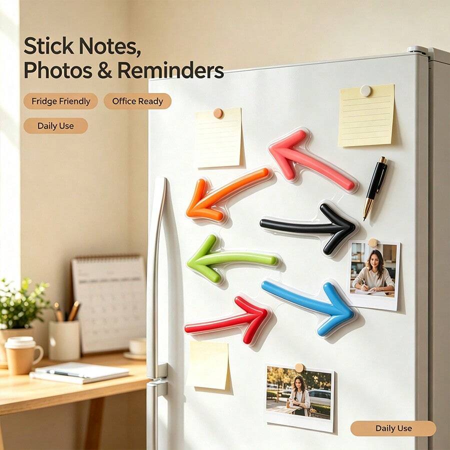 Creative 3D Arrow Shaped Refrigerator Magnets, Multi-Color Design, Built-In Strong Magnet, Firm Adhesion. Can Securely Hold Notes, Memos, Photos, And Paper Strips, Suitable For Refrigerators, Whiteboards, Metal Filing Cabinets. Arrow Shape Can Intuitively Mark Key Positions, Both A Practical Office And Home Tool, And A Fun Desktop And Refrigerator Decoration - Arrow - View 1