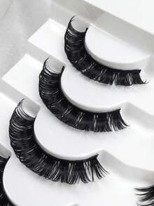 7 Pairs Cross-Style Fashion 3D Curly Russian Style Full Strip False Eyelashes - Black - View 4