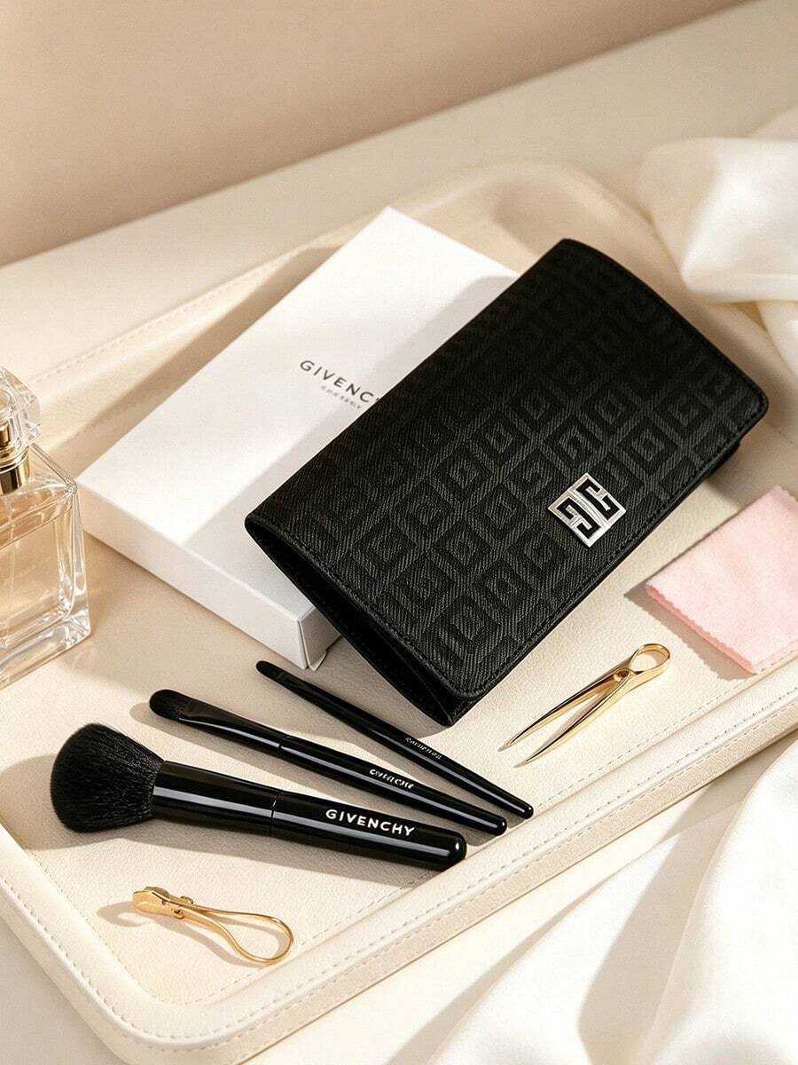 GIVENCHY Makeup Brush Set With Printed Brush Pouch, 3 Pieces, Portable And Durable, Suitable For Travel, With Brand Logo Design, Soft Brush Hair, For Personal Use And Gift Giving, GIVENCHY‑GIFT‑15/16 - Black - View 1