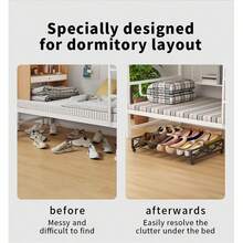 1pc Minimalist Shoe Storage Rack With 360° Swivel Casters, Multi-Functional Iron Storage Rack, Suitable For Bedroom, Dorm, Entryway, Under Sofa, Home Use, Easy Installation, Narrow/Long Style, Space-Saving Storage Solution, Mother's Day And Christmas Gift - Multicolor - View 5