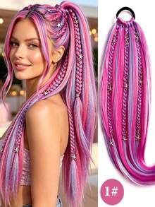 24 Inch Women's Synthetic Ponytail Wig/Elastic Rope New Braided Wig/Thickened Elastic Rope/More Durable/Suitable For Daily Wear/Also Suitable For Parties And Gatherings/Colorful Wig/Party Wig/Costume Wig - Multicolor - View 2