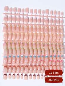 360pcs (12 Styles Mixed) Short Oval Gradient French Press-On Nails, Brown, Red And White Acrylic Fake Nails Set. Autumn Nails. - Multicolor - View 4