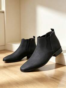 QRLQRL Men's Minimalist Chelsea Ankle Boots, Square Toe Elastic Slip-On Fashion Boots, Urban Commute Business & Party Footwear, Autumn/Winter - Black - View 3