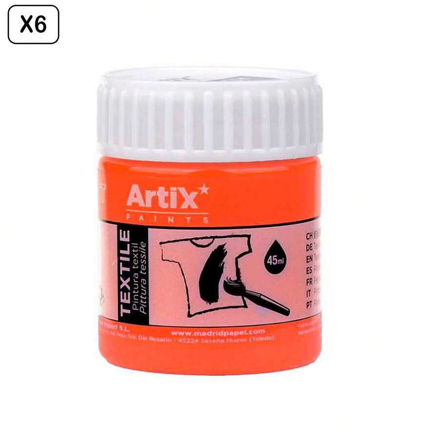 Dam Pack Of 6 Uds. FABRIC PAINT NEON ORANGE 45 Ml - Light Orange - View 1