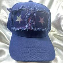 1pc Star Street Casual Party Cute Patchwork Print Navy Blue Baseball Cap, All Season Wear, Polyester - A-812 - View 5