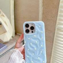 1pc Ins Meteorite Texture Polka Dot Pattern Shockproof Phone Case, Compatible With 17 16 15 14 13 12 11 Pro Max, Transparent Phone Protective Cover Waterproof Shockproof Scratch-Resistant - Baby Blue - View 2
