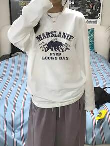 Women's Spring/Autumn Loose Fit Versatile Round Neck Fashion Casual Letter & Bear Print Long Sleeve T-Shirt Vacation - White - View 5