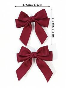 2pcs Women's Solid Color Satin Double Ponytail Bow Hair Clips, Versatile Side Hair Accessories For Campus Photos, Sweet Girl Style, Smooth Fabric Material, Back To School Season Gift - Wine Red - View 5
