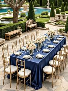 Luxury Navy Blue Satin Tablecloth Set - Rectangular Formal Dining Tablecloth With Non-Slip Lining, Suitable For Home Dining Table, Indoor And Outdoor Wedding Party Decoration - Multicolor - View 11