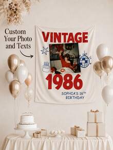 1件個性化復古1986生日掛毯，可定制照片、姓名與年齡牆飾，大膽復古生日派對背景布，客製化年份房間裝飾，適合女性、男性、朋友與家人的獨特生日禮物 - 彩色 - 查看 6