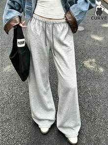 Women's Plus Size Autumn Fashion Casual Sports Long Pants, Loose Fit, Straight Leg Pants Suitable For Outdoor Activities, Hiking, Jogging, Trekking, Cycling, Holiday Gifts, Home Wear, Plus Size Women's Clothing - Grey - View 2