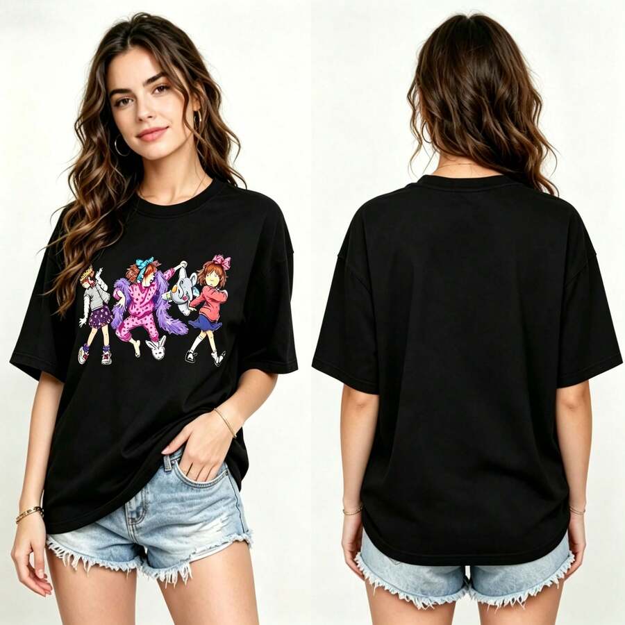 Women's Teacher-Inspired Book T-Shirt, "Teacher Life" Print, Loose Fit, Casual Short-Sleeve Summer Top For Educators - 黑色 - 查看 1