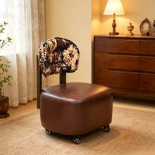 Wooden Frame Rotating Ottoman Stool With Jacquard Backrest, Multi-Functional Low Shoe Bench With Universal Swivel Casters, Portable Padded Small Sofa Stool, Suitable For Entryway, Living Room, Bedroom, Home Seating And Footstool - Multicolor - View 3