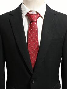 1 Set Burgundy Square Jacquard Collar & Bow Tie 2-Piece Set, Men's Commute Daily Wedding Celebration Formal Wear, No-Tie Necktie - Multicolor - View 5