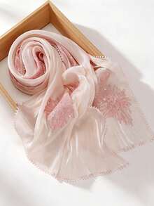 1pc New Heavy Industry Gorgeous Sequin Lace Embroidered Flower Edge Modest Fashion Sequin Embroidered Organza Muslim Headscarf Hijab Shawl - Multicolor - View 17