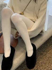 女款天鵝絨高腰不透明彈性褲襪 秋冬款 - 彩色 - 查看 5