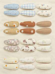 6Pcs Floral Plaid Fabric Hair Clips, Cute Lace-Trimmed Baby Hair Clips, Sweet And Non-Slip Hairpins, Suitable For Little Girls To Wear Daily. - Multicolor - View 2