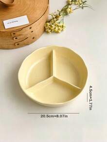 1pc Minimalist Cream Style Ceramic Plate, Single Person Serving Plate, Fruit Plate, 3-Compartment Main Dish Divider Plate - Multicolor - View 15