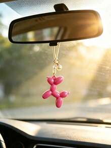 1pc Balloon Dog Car Rearview Mirror Hanging Decoration, Car Interior Decor Accessory - A - View 6