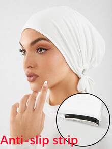 1pc Women's Solid Color Anti-Slip Elastic Band Base Cap Adjustable Scarf Hat - White B - View 2
